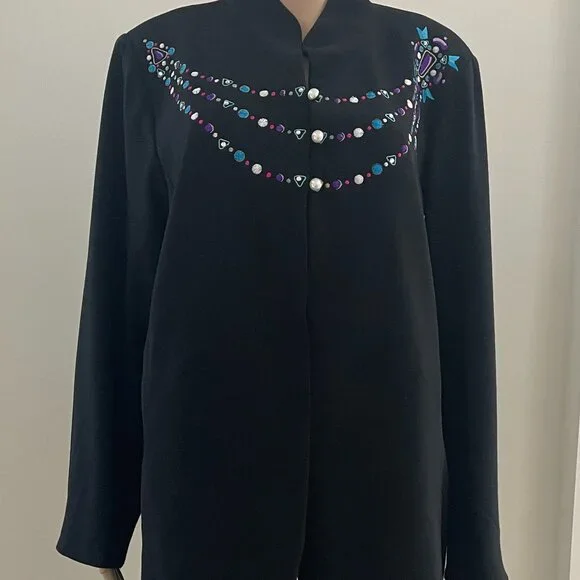 Bob Mackie Gem Detail Blazer with Purple Lazyered Inside  Size 1X - Picture 4 of 7